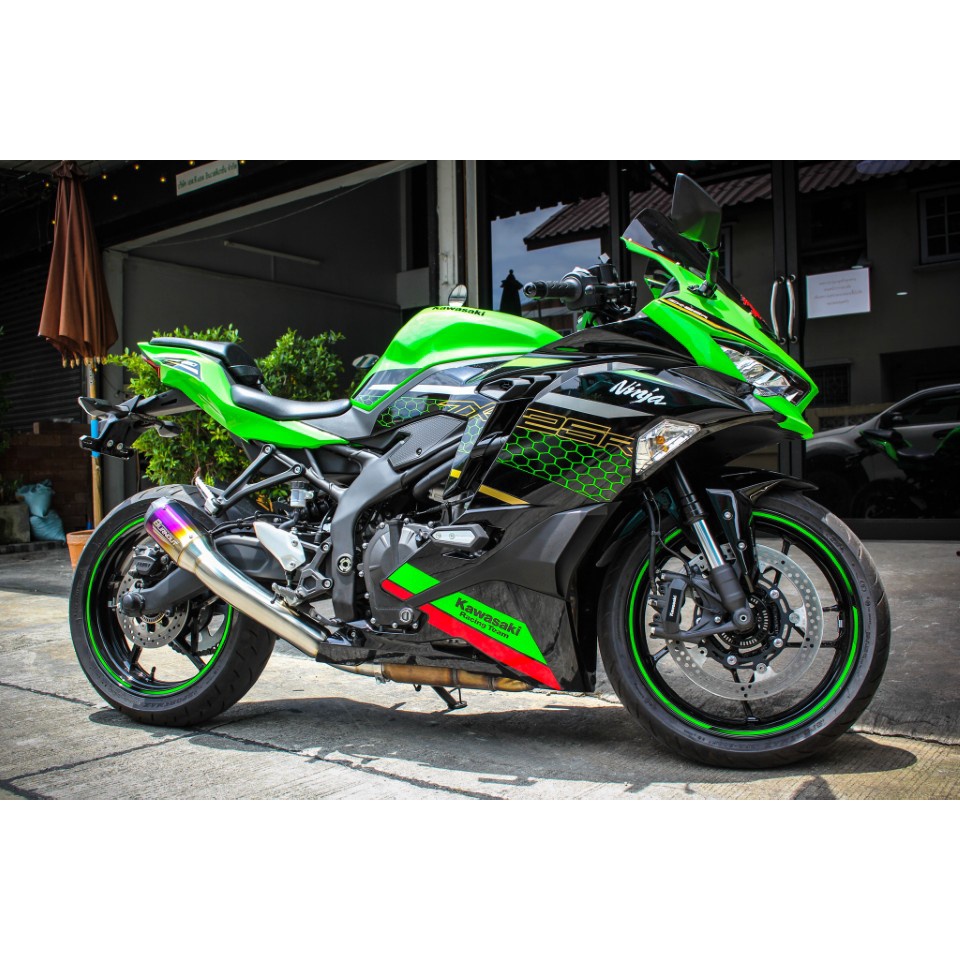 ท่อ Burnout ท่อ Ninja Zx25R ท่อสแตนเลส สลิปออนเส้นผ่านศูนย์กลาง 3 นิ้ว กระบอกไทเทเนียม ปลาย CNC