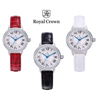 Royal Crown นาฬิกาข้อมือผู้หญิงสายหนัง, ประดับเพชร CZ เกรดพรีเมี่ยมสวยหรู,มีบัตรับประกัน1ปี,จัดส่งพร้อมกล่องครบ,ของแท้💯%