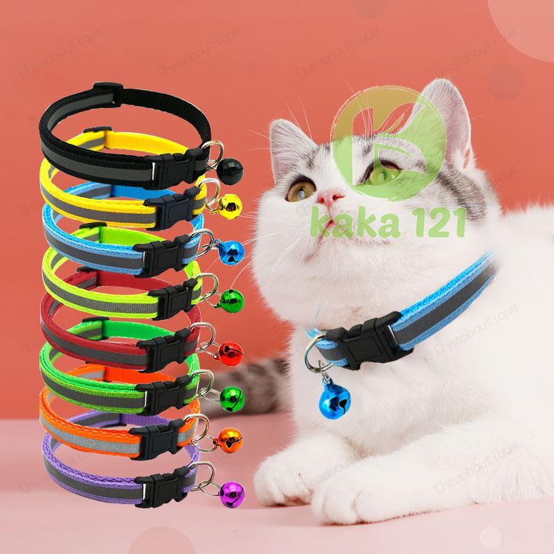 ปลอกคอสุนัข หมา ปลอกคอสัตว์เลี้ยง ปลอกคอแมว bell collar มี 12 สี ปรับขนาดได้ (สายสะท้อนเเสง ตัวล็อกสีดำ) kk99