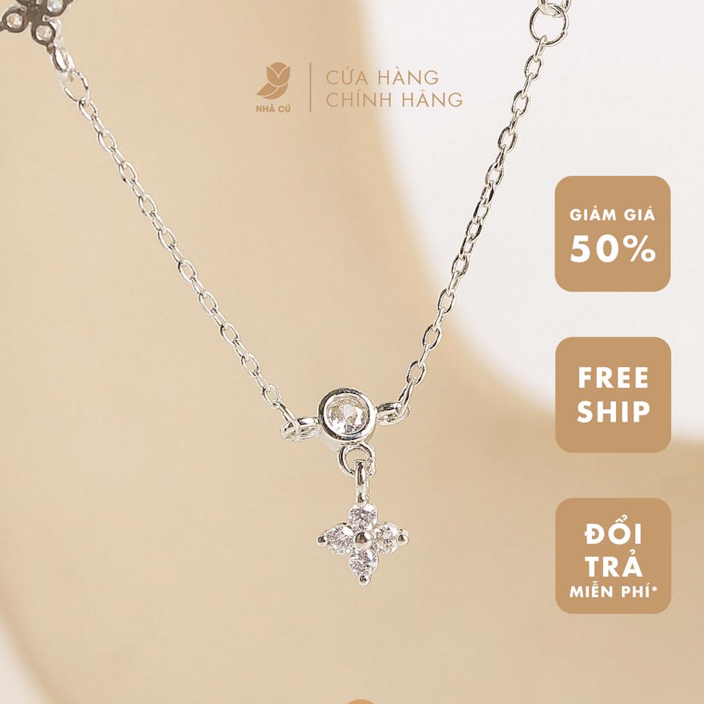 สร้อยคอผู้หญิง 5A Cz Zircon หิน 4 กลีบ Elegant Silver OWLS HOUSE 7093