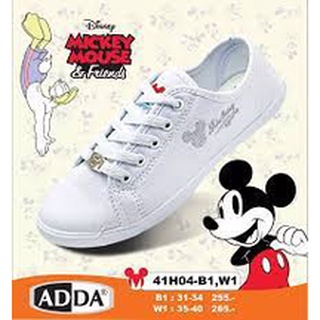 รองเท้าผ้าใบนักเรียนสีขาวผูกเชือก Adda รุ่น 41H04-B1 ลายมิกกี้เม้าส์