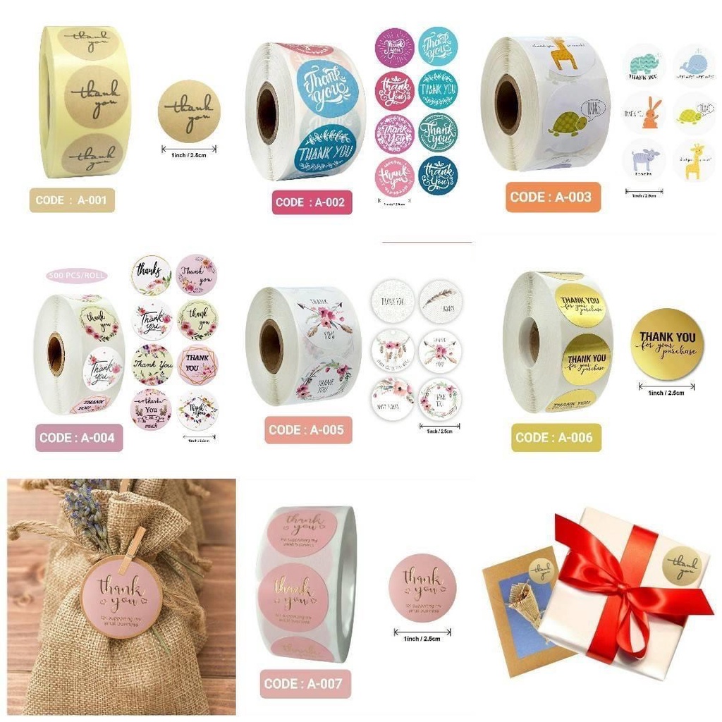 สติ๊กเกอร์ม้วน Thank You สติ๊กเกอร์ตกแต่ง ติดแก้วน้ำ กล่องขนม ของขวัญ ปัจฉิม (ขนาด 1in หรือ 2.5 ซม.)