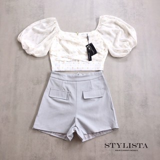 ชุดเซตเสื้อแขนสั้นปักเลื่อม แขนพองๆกางเกงขาสั้น TAG :: STYLISTA Code : ST20125