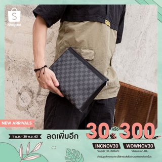 🔥 โค้ดลดเพิ่ม 30% : INCNOV30 🔥  กระเป๋าผู้ชาย กระเป๋า Clutch กระเป๋าถือ กระเป๋าธุรกิจ สีดำ ลายสก๊อต