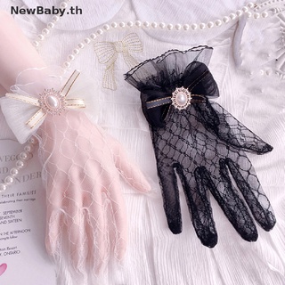 Newbaby ถุงมือลูกไม้ โบว์ ดอกไม้ สไตล์โลลิต้า ฤดูร้อน สีดํา สีขาว สําหรับเด็กผู้หญิง