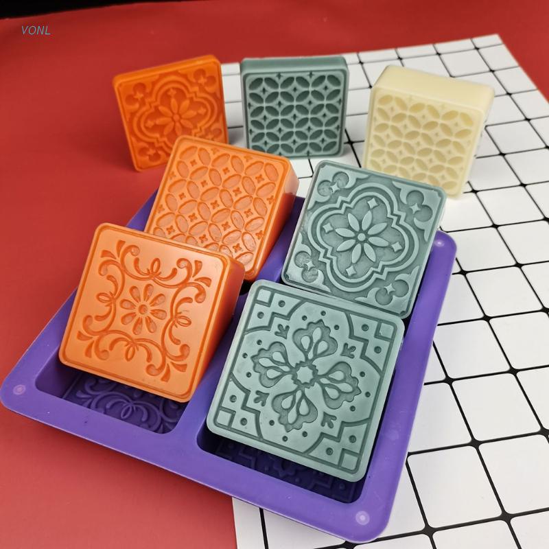 Vonl Soap Silicone Mold 4 Cavities Square Flower Baking Molds for Soap Candles Jelly Making Cake Chocolate Decorating Homemade Tool