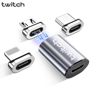 Twitch Micro USB แม่เหล็กอะแดปเตอร์ชาร์จข้อมูลแปลง Micro USB เพื่อเชื่อมต่อประเภท C สำหรับ iPhone ซัมซุง Xiaomi Android USB C แปลงสีเทา