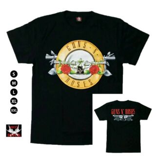 เสื้อยืดสีดำวง Guns &amp; Roses Logo ทอง