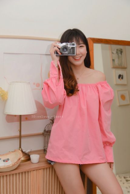 เสื้อสม็อคไหล่สไตล์korea มี6สี นางแบบใส่งานจริงถ่าย ยาว26"