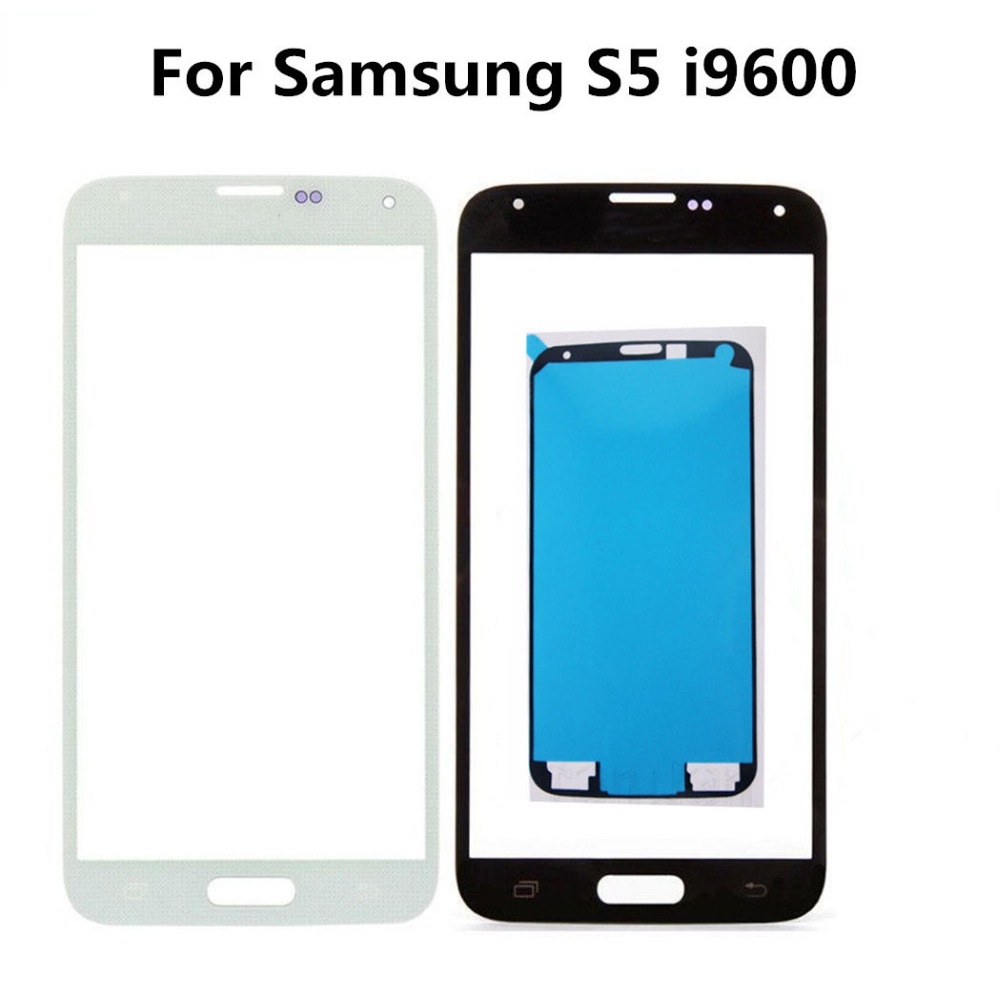 เลนส์กระจกหน้าจอสัมผัส LCD ด้านนอก แบบเปลี่ยน พร้อมกาว สําหรับ Samsung S5 i9600 G900 G900F V T P A