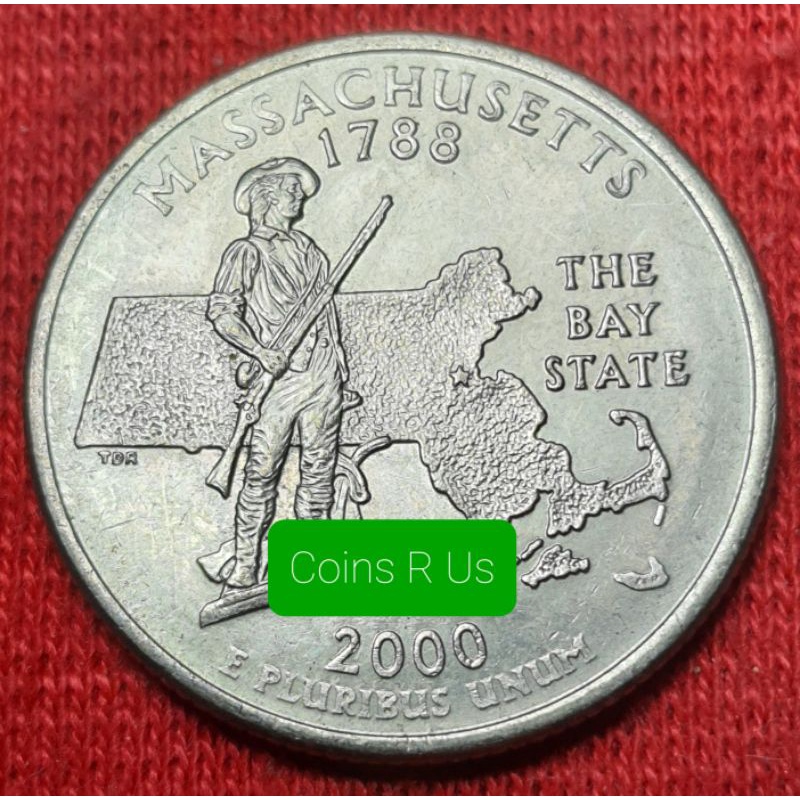 เหรียญต่างประเทศ อเมริกา ควอเตอร์ ปี 2000 Massachusetts  ผ่านใช้สวยงามน่าสะสม | Shopee Thailand