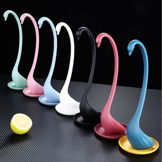 ทัพพีตักซุปคอหงส์พร้อมจานรอง, Swan Shaped PP Ladle Soup Spoon with Saucer