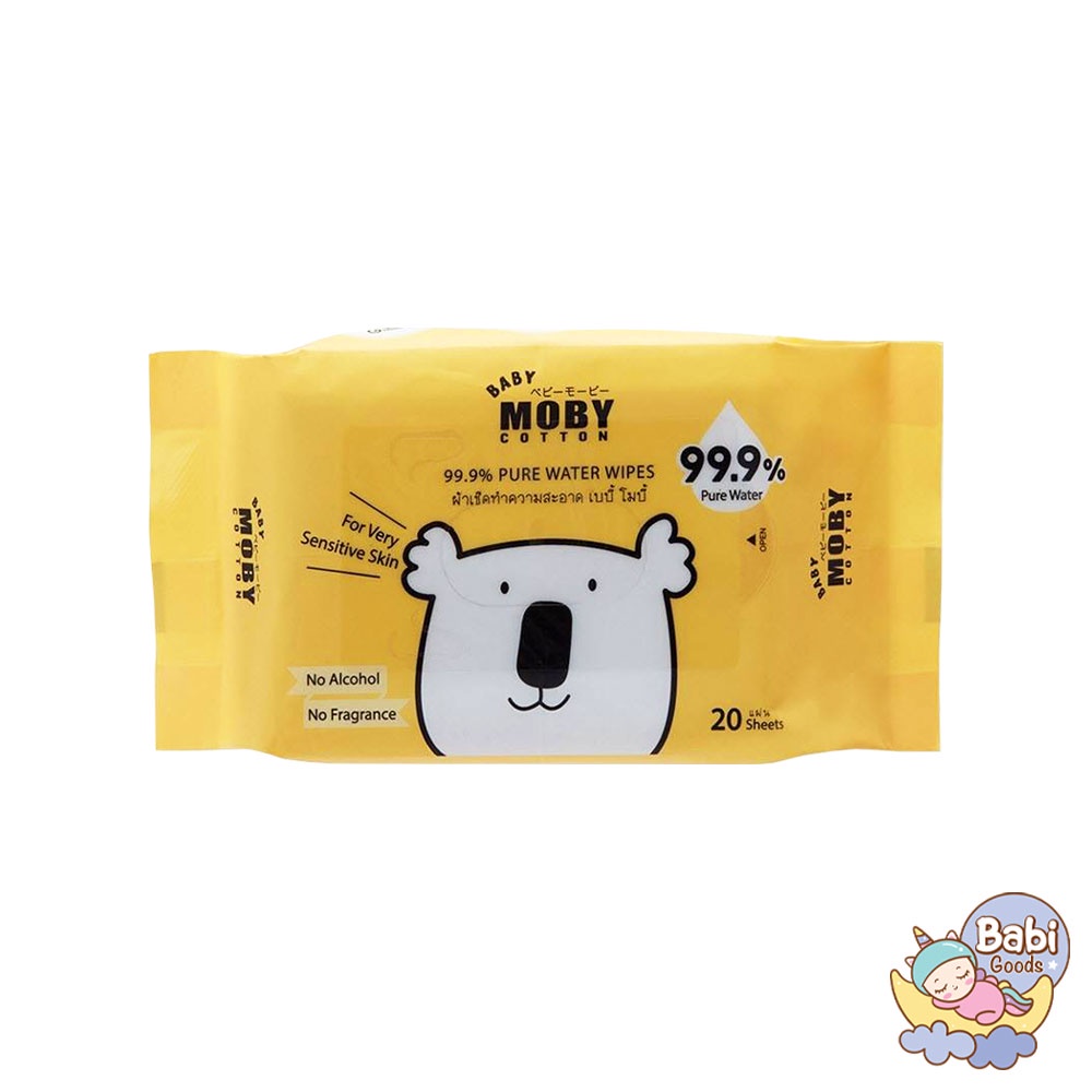 ทิชชู่เปียก เพียววอเตอร์ 20 แผ่น BABY MOBY ผลิตปี 2024