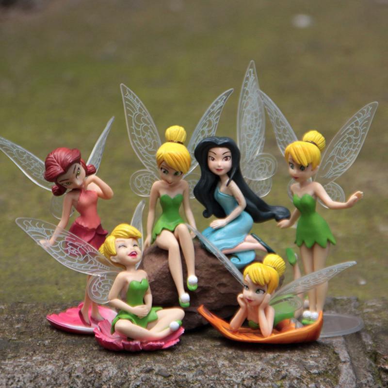 ตุ๊กตาฟิกเกอร์ Tinkerbell Tinker Bell Fairy Girls ของเล่นสําหรับเด็ก 6 ชิ้น