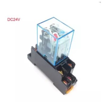 HH52P DC 24V Coil DPDT 8 Pins Electromagnetic Power Relay with DYF08A Base, Black+ Clear Blue