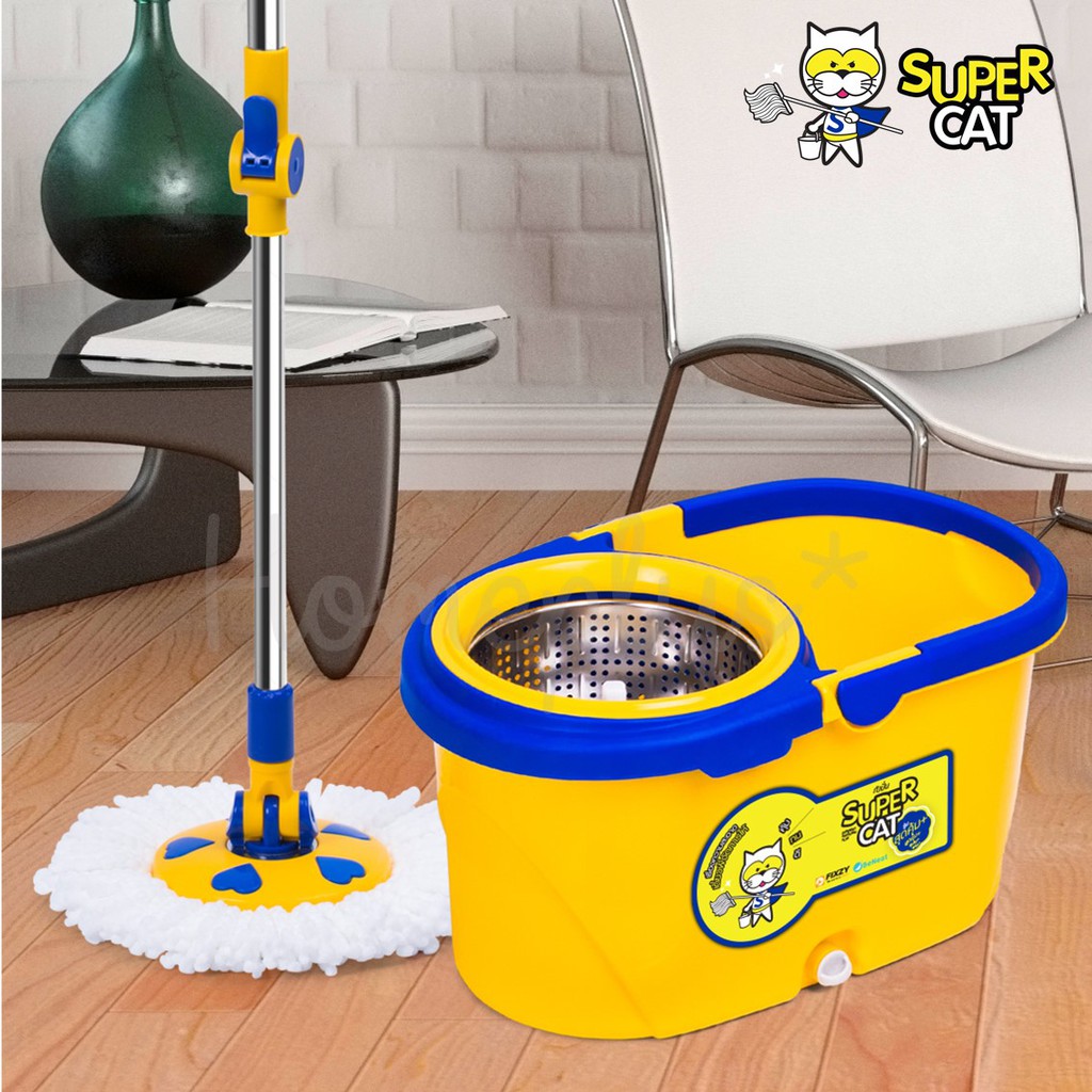 SUPERCAT ชุดถังปั่นพร้อมไม้ม็อบ รุ่นสุดคุ้มพลัส ฟรี ผ้าม็อบ 2 ผืน (5685)
