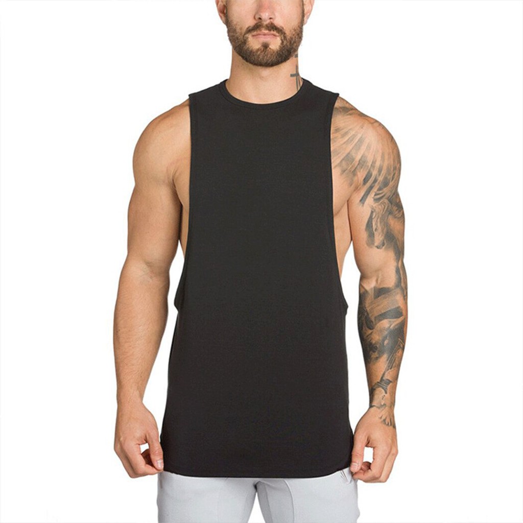 T-Shirts Men Summer Sleeveless Cotton V-neck T-shirt Muscle Vest Tank ...