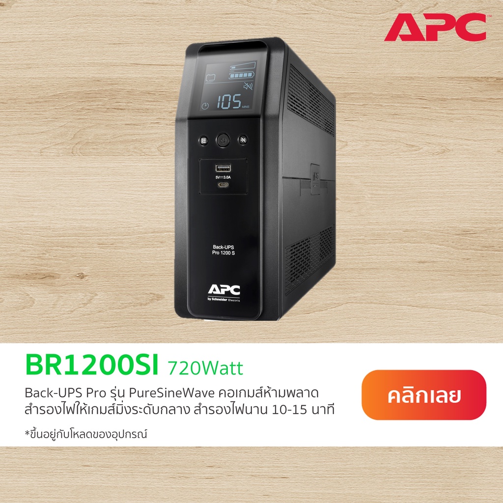 APC Back UPS Pro BR1200SI (1200VA/720WATT) คอมสเปคสูง ระบบ Pure Sinewave มี 2 USB Port (A+C Type) มี