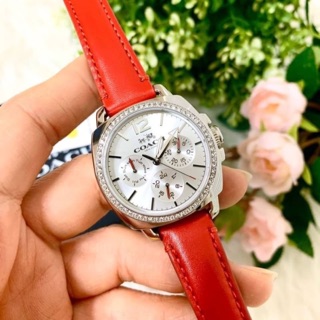 นาฬิกา Coach Womens 14502171 BOYFRIEND Round Red Leather Strap Watch ของแท้