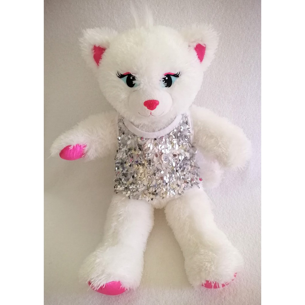 ตุ๊กตาบิ้วอะแบร์ สภาพเหมือนใหม่ พร้อมชุดบิ้ว Build A Bear White Pink Heart Sassy Kitty Cat ขนาด 18 น