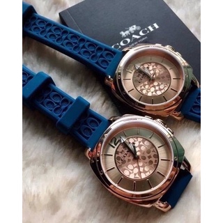 😁😁มาใหม่สายซิลิโคน  COACH ตัวเรือน stainless-steel  34mm. สายสีน้ำเงินสวยมาก ตัวเรือน Rose Gold