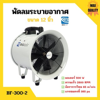 พัดลมระบายอากาศ พัดลม พัดลมระบายอากาศถังกลม พัดลมอุตสาหกรรม BIGAIR  BF-300-2 ขนาดใบพัด 12 นิ้ว