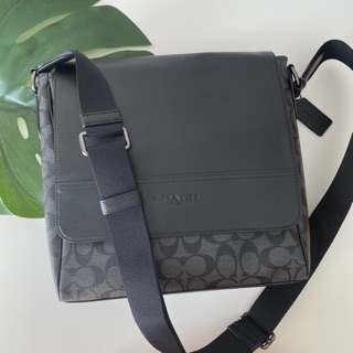 COACH  HOUSTON MAP BAG IN SIGNATURE CANVAS (COACH F73339) CHARCOAL/BLACK/BLACK ANTIQUE NICKEL