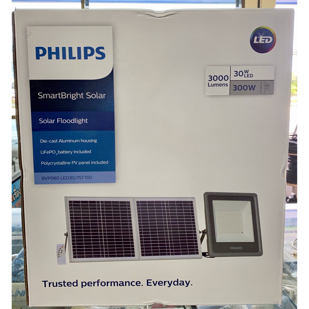 Philips Solarcell โคมสปอร์ตไลท์ โซล่าเซลล์ 30W รุ่นBVP080 LED30/757 แสงขาว เทียบเท่า300W solar floodlight