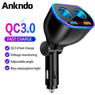 Ankndo ที่ชาร์จที่จุดบุหรี่ในรถยนต์ แบบดิจิทัล หน้าจอฮาโล อเนกประสงค์ USB QC 3.0 สําหรับรถยนต์