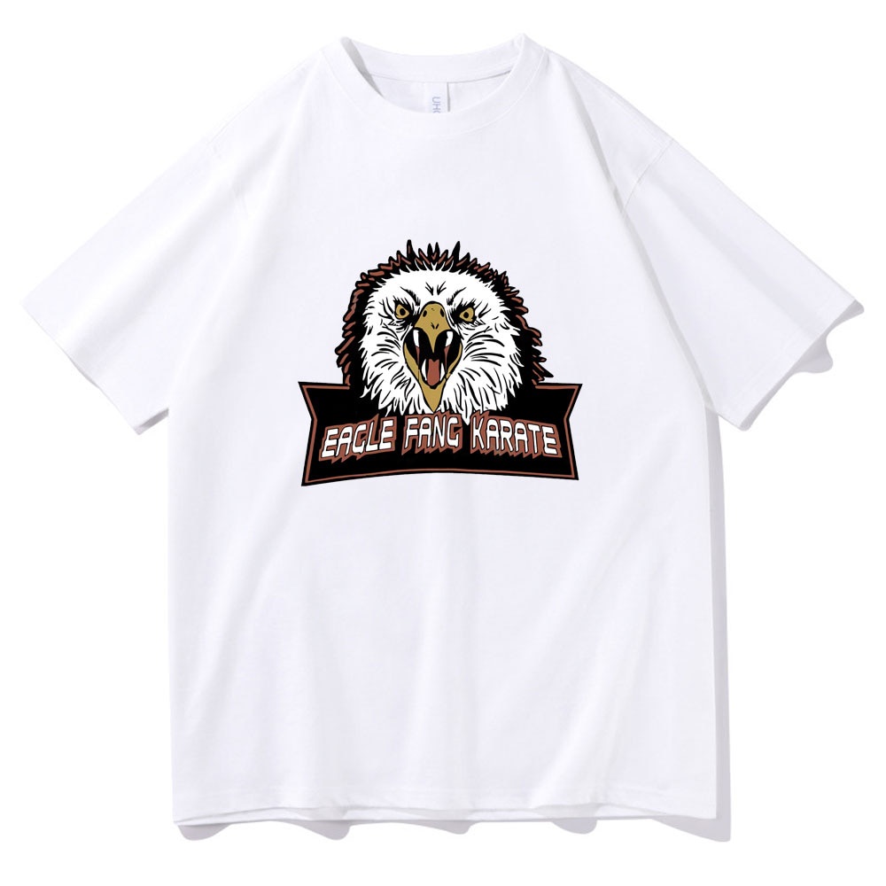 คอลูกเรือเสื้อยืดลําลอง แขนสั้น ทรงหลวม ลาย Cobra Kai Dojo สีขาว แฟชั่นฤดูใบไม้ผลิ สไตล์ฮาราจูกุ สํา