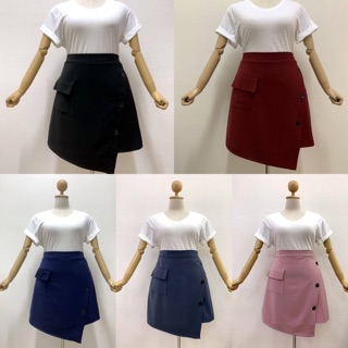 เสื้อผ้าคนอ้วน กระโปรงทรง A แต่งกระดุมหน้า มีกระเป๋าจริงด้านข้าง