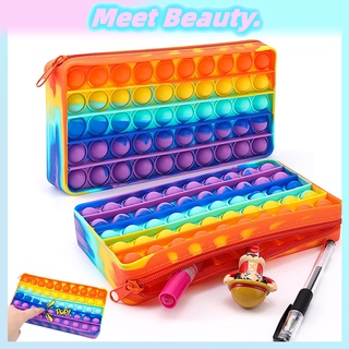 2 In 1 กล่องเครื่องเขียน Pop It Push Bubble Fidget Squishy Toy Rainbow Pop It กล่องดินสอ Fun Unzip ซิลิโคนดินสอ กล่องเครื่องเขียน