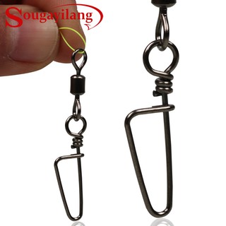 Sougayilang 50pcs Kili-Kili Pancing Gear Swivel dengan Snap Kunci Stainless Steel Warna Hitam Nickel Fishing Connector