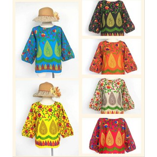เสื้อผ้าฝ้าย แขนบอลลูน ลายเชิงเถาวัลย์ เนื้อผ้านุ่ม ใส่สบาย ไม่ระคายเคือง ลายสวย