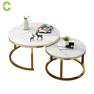 HOMEC โต๊ะกลางหินอ่อน ชุด 2 ตัว โต๊ะไม้ลายหินอ่อน ท็อปไม้ลายหินอ่อน Coffee Table Se