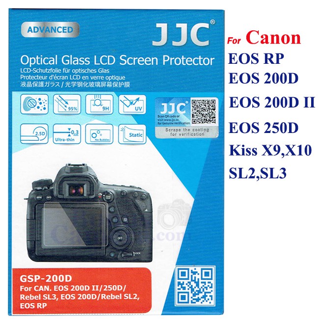 GSP-200D กระจกกันรอยจอ LCD กล้องแคนนอน Canon EOS RP,200D,200D Mk II,250D,Kiss X9,X10,Rebel SL2,SL3 LCD Screen Protector