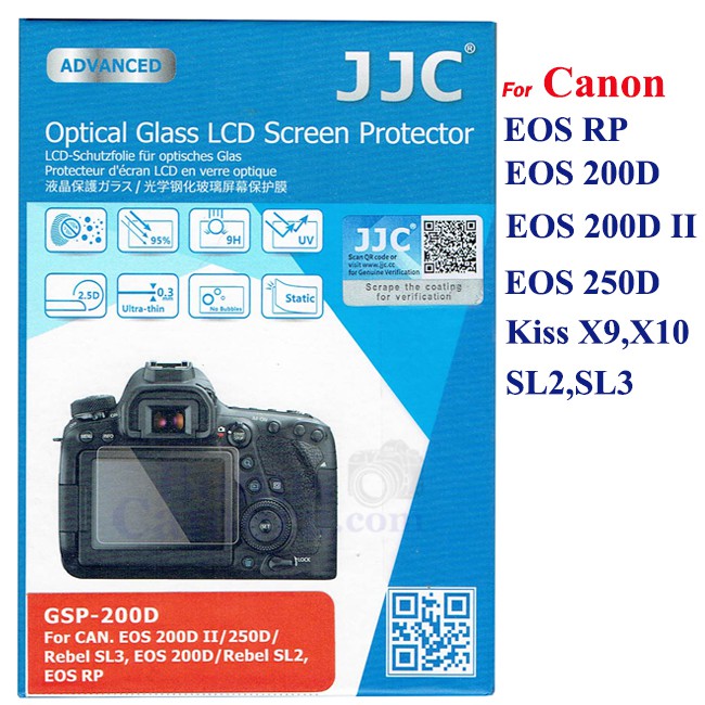 GSP-200D กระจกกันรอยจอ LCD กล้องแคนนอน Canon EOS RP,200D,200D Mk II,250D,Kiss X9,X10,Rebel SL2,SL3 L