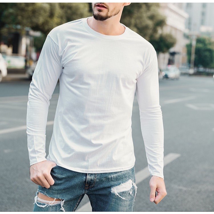 เสื้อแขนยาวสีขาว ผ้านิ่มใส่สบาย Gildan Premium Long Sleeve