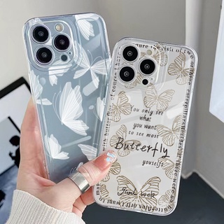 เคสโทรศัพท์มือถือ TPU เจลใส ขอบสี่เหลี่ยม กันกระแทก ลายผีเสื้อ สําหรับ Samsung Galaxy A33 A53 A73 5G A32 A52 A72 A31 A51 A71 A23