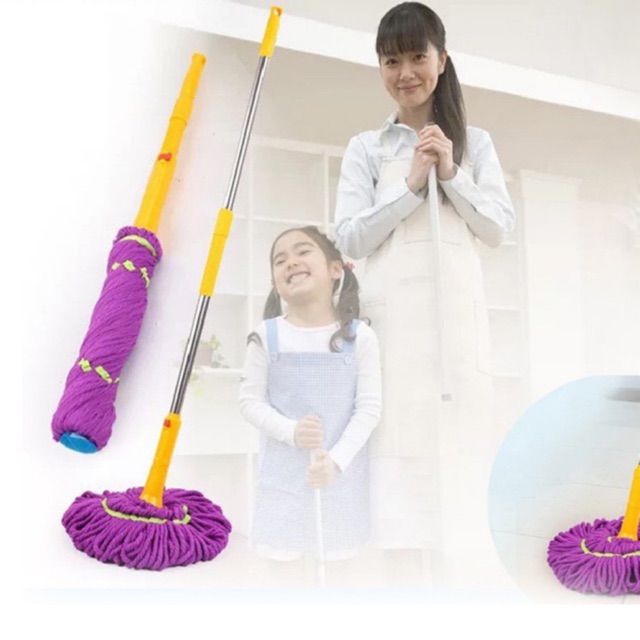 (รหัส88) ไม้ถูพื้น Magic Mop ผ้าสีม่วง ด้ามคละสี ไม้ม็อบถูพื้นแบบบิดล็อค ผ้าไมโครไฟเบอร์