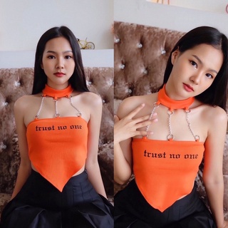 เสื้อครอปสายฝอ ❤️ พิมพ์ลาย trust no one 💥ถ่ายจากสินค้าจริง ผ้าดี สวยตรงปก 🌈 พร้อมส่ง