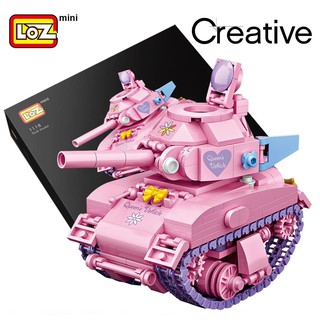 ตัวต่อ LOZ mini Queen’s Vehicle รถถังสีชมพูสดใส จำนวนตัวต่อ 455 ชิ้น - Loz 1118 Tank model