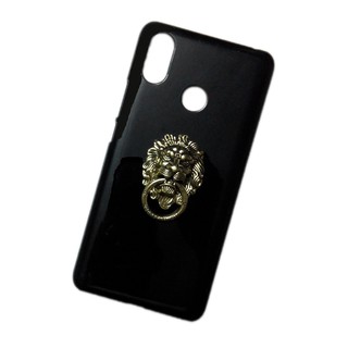 For Xiaomi Mi Max 3 Metal Bronze Lion Head Ring Stand Holder Black Hard Back Case Cover