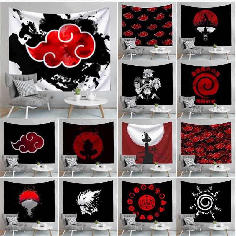 อะนิเมะ Naruto Tapestry Sasuke Uchiha Akatsuki โพลีเอสเตอร์แขวนผนังโซฟาห้องนอนหอพัก Custom Tapestries (พร้อมคลิป)