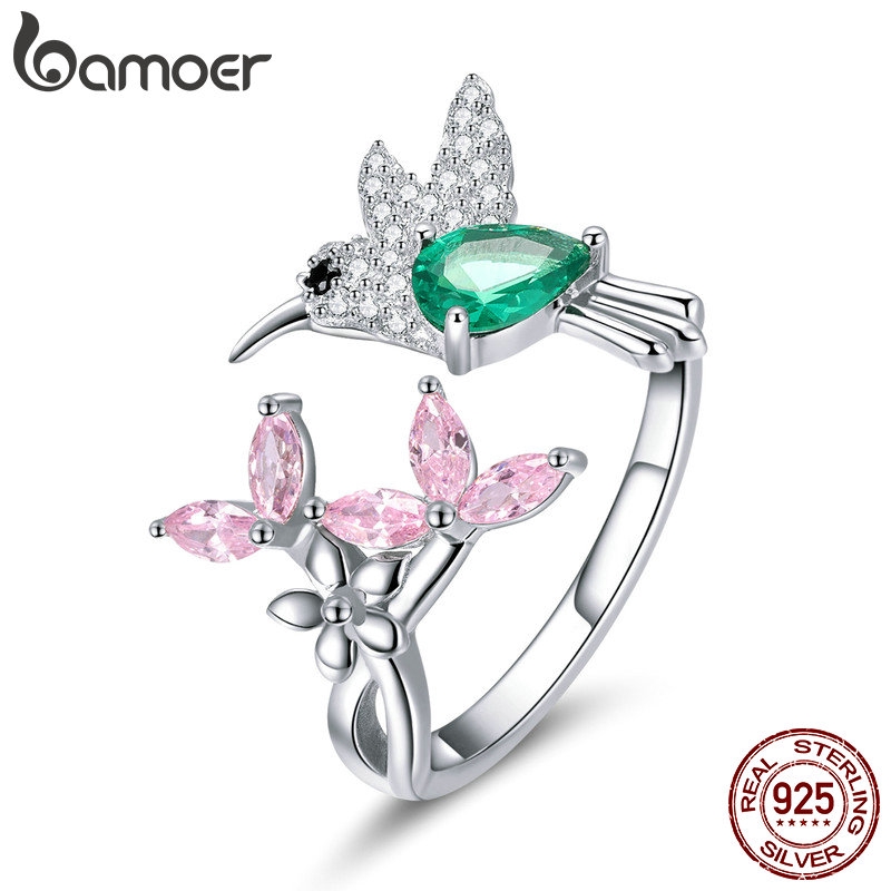 Bamoer 925 แหวนแฟชั่นสีเงิน Hummingbird