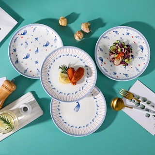  Tableware ชุดจานจานเซรามิก จานชามเซรามิค จาน เซรามิคแต่งด้วยลายปลาโลมา สไตล์อังกฤษ ยุโรป 1ชุด4ชิ้น (NO.Z25)