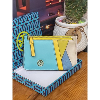 กระเป๋าใส่บัตร Tory burch Walker Patchwork top-Zip Card Case สำหรับสาว ๆ