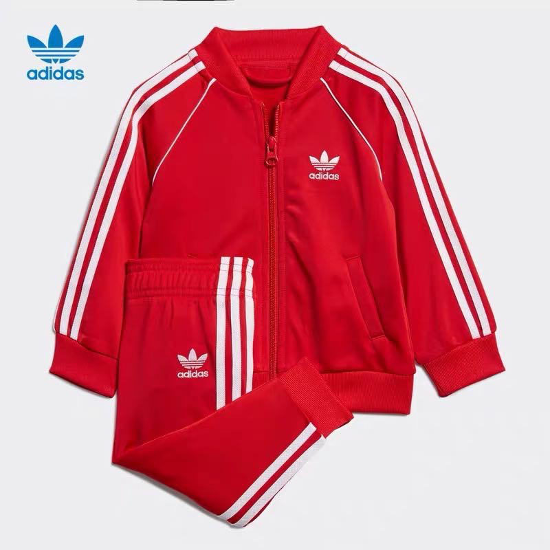 Adidasเสื้อแจ็คเก็ตซิป + กางเกงขายาวเด็กชายและเด็กหญิงน่ารักใส่สบาย（ของเด็กทั้งชุด）