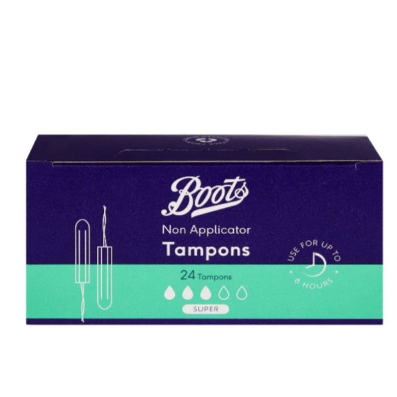 Boots Non applicator Tampons 24 Pcs บู๊ทส์ นอน แอพพลิเคเตอร์ แทมปอนส์ ซุปเปอร์ 24 Pcs/ Super