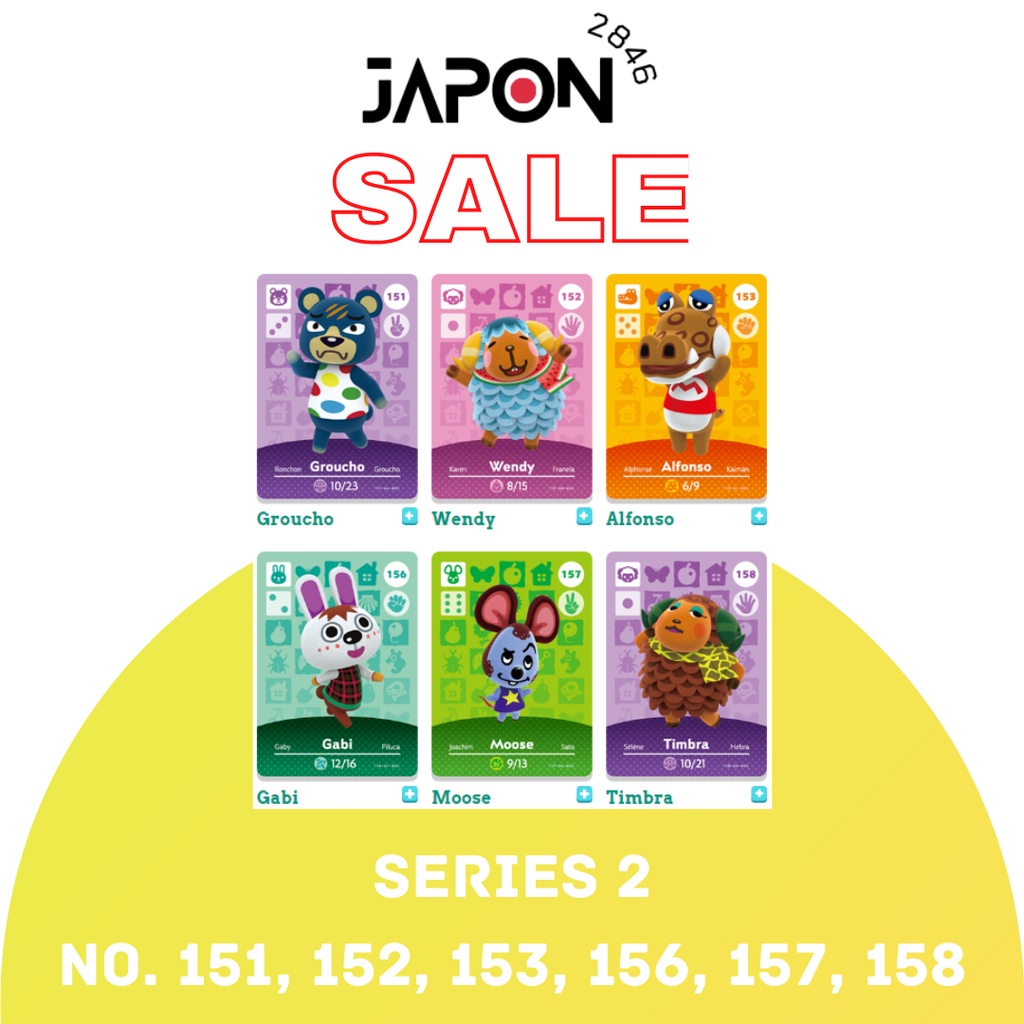 Animal Crossing Amiibo cards Series 2 No.151, 152, 153, 156, 157, 158